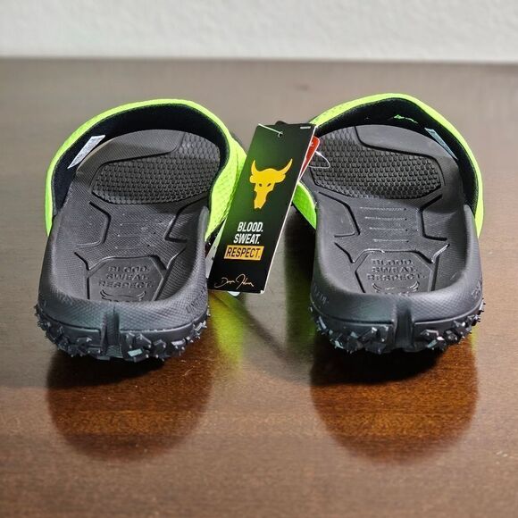 Under Armour UA Project Rock Slides 2.0 Volt Green Black Michelin Gripper 13 New - Picture 12 of 16